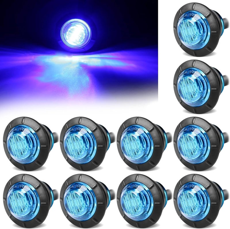ALFU 10PCS Blue 3/4" 12V LED Boat Interior Lights Marine Navigation Lights Clearance Marker Lights Round Bullet Side Indicator Lamps for Truck, Trailer, RV, Van, Boat, Bus, Caravan - Image 1